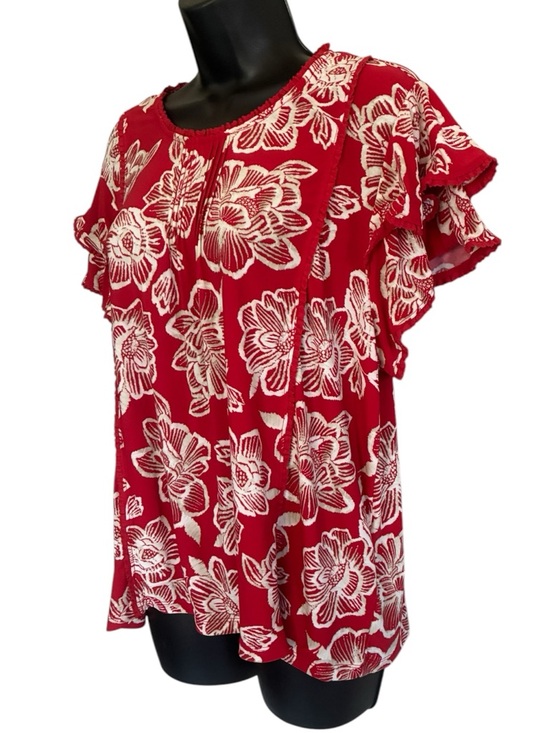 NWT Nautica Jeans Red and White Floral Top Size L - Picture 2 of 10